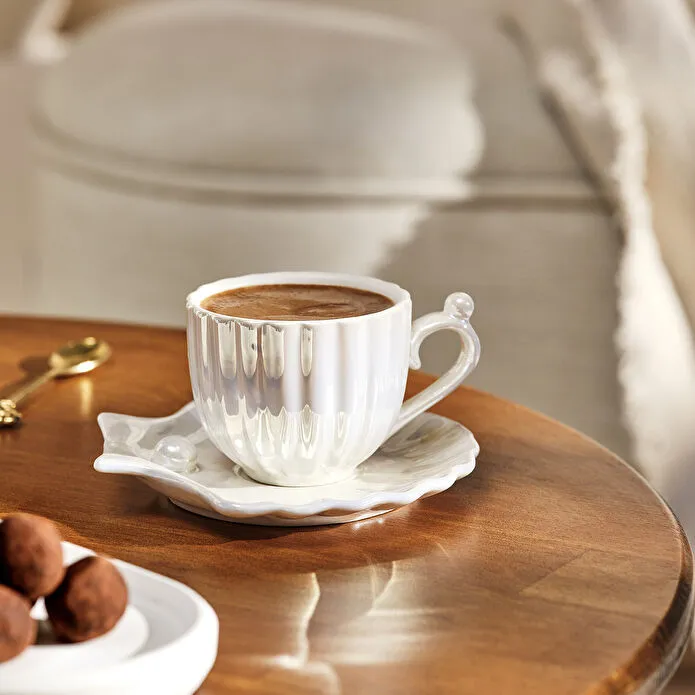Karaca Auster Porzellan Kaffee Tassen Set Für 2 Personen Weiß 90 Ml