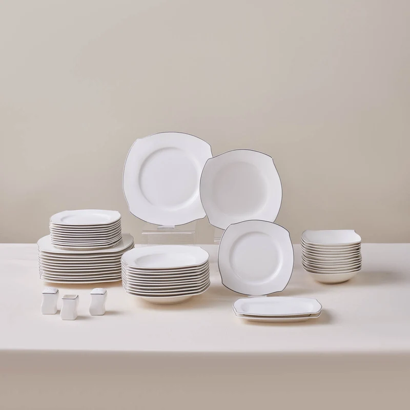 Karaca Square Bone Eterno 53-teiliges 12-Personen Geschirrset Platin