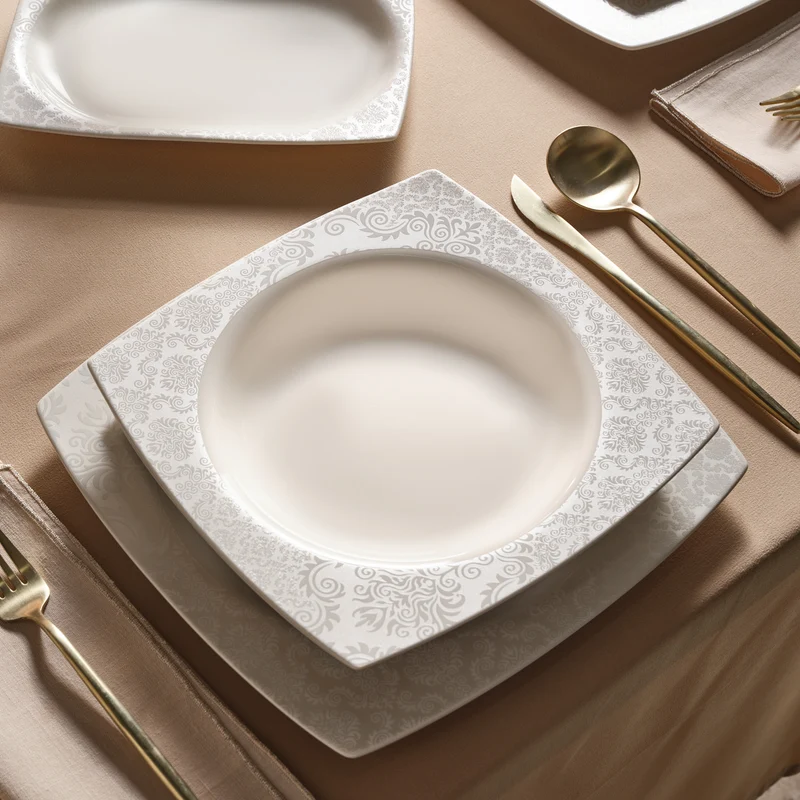 Karaca Square Bone Bridal 60-teiliges Tafelservice für 12 Personen
