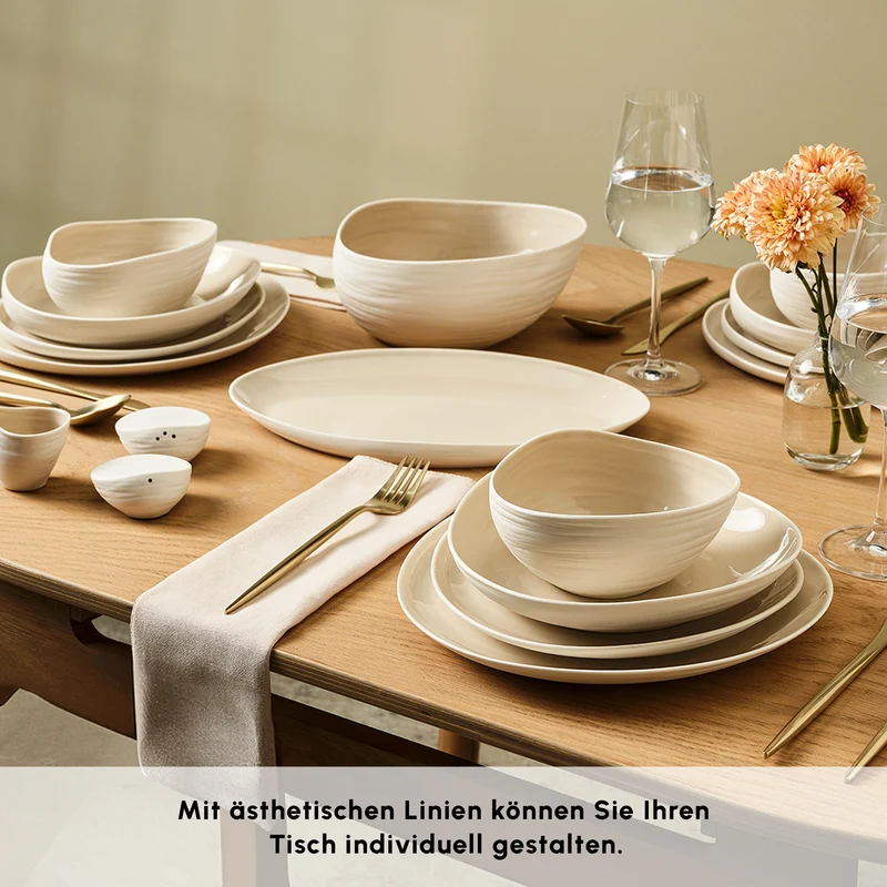 Karaca Earth Collection Rise 55-teiliges Tafelservice für 12 Personen, Cream