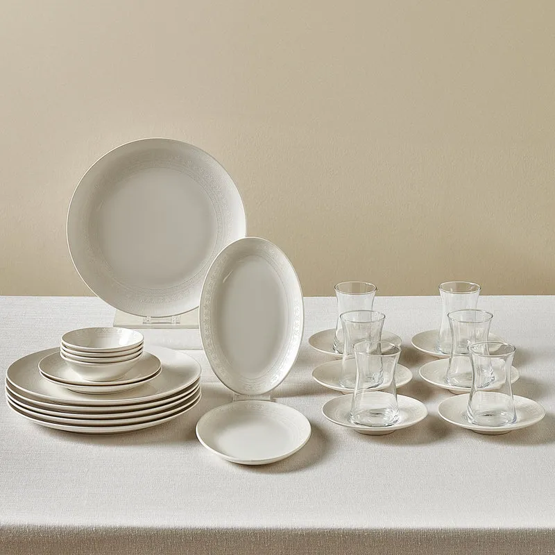 Karaca Artiste Bone China 20-teiliges Tafelservice für 6 Personen, Weiß