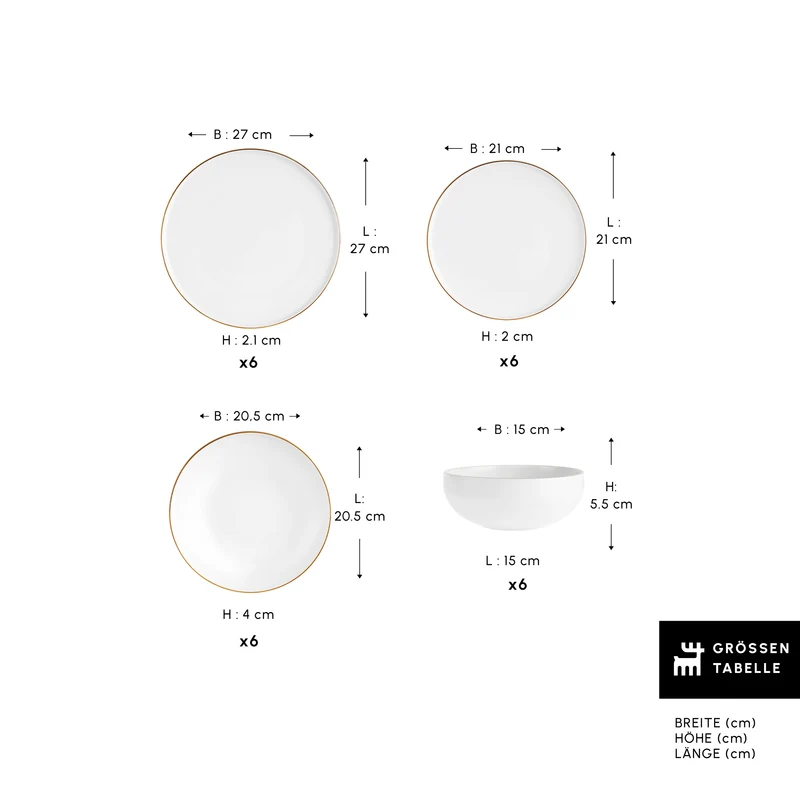 Karaca Stream Bone Meridian Geschirrset, 24-teilig, Gold
