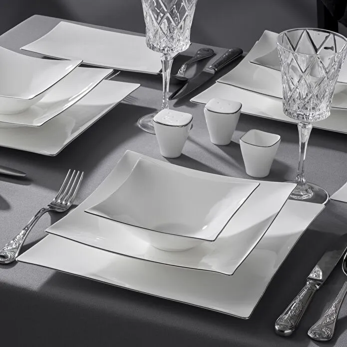 Jumbo Wind Platin 64-teiliges Tafelservice für 12 Personen – Quadratisch