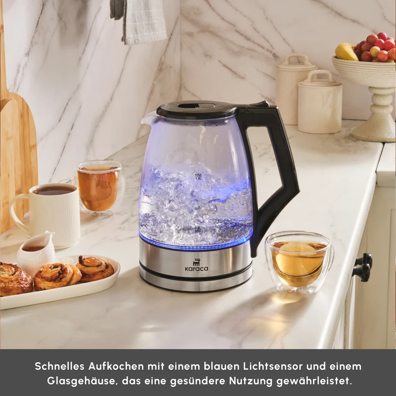 Karaca Glacia Glas Wasserkocher, 2200W, 1,8L, Transparent