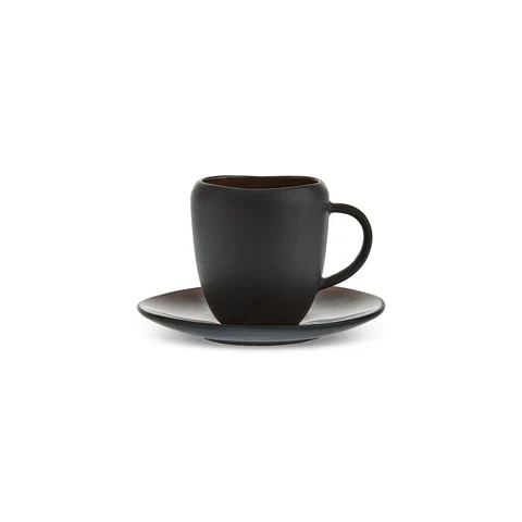Karaca Earth Collection New Galactic 2-teiliges Espresso- und Türkischer-Kaffee-Set mit Reaktivglasur, 100 ml, Für eine Person, Schwarz