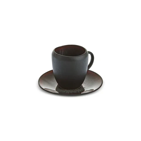Karaca Earth Collection New Galactic 2-teiliges Espresso- und Türkischer-Kaffee-Set mit Reaktivglasur, 100 ml, Für eine Person, Schwarz