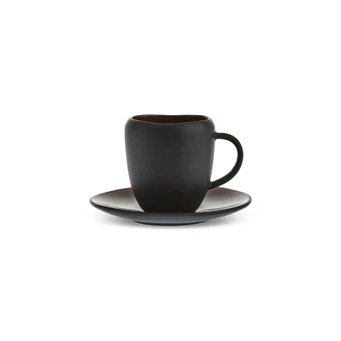 Karaca Earth Collection New Galactic 2-teiliges Espresso- und Türkischer-Kaffee-Set mit Reaktivglasur, 100 ml, Für eine Person, Schwarz