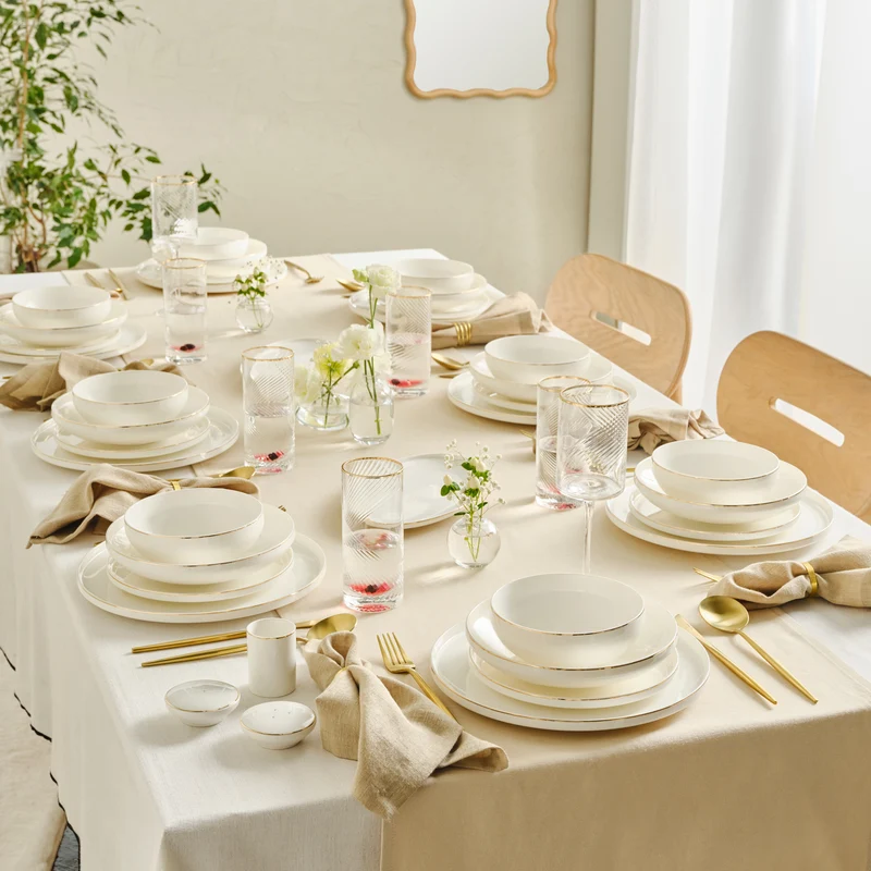 Karaca Red Carpet Collection Stream Bone Merope 53-teiliges 12-Personen Geschirrset Gold