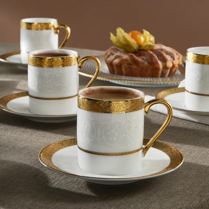 Karaca Royal Bone Victoria Kaffeetassenset für 6 Personen, 90 ml