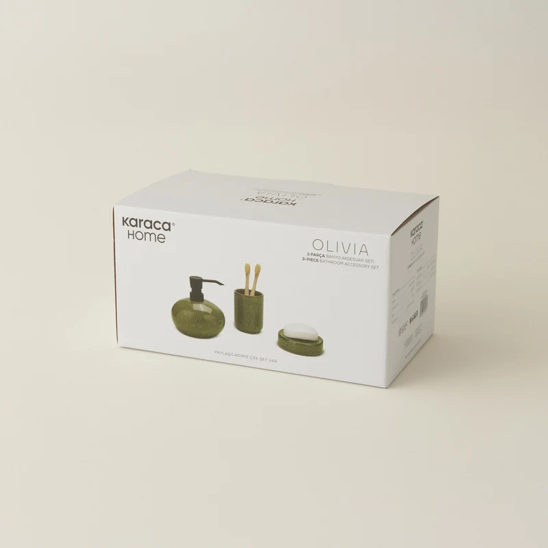 Karaca Home Olivia 3-teiliges Badezimmer-Accessoire-Set Grün