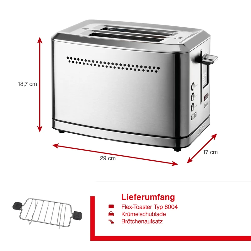 Toaster Flex m. Brötchenaufsatz (Typ 8004) Edelstahl Zwei-Schlitz Toaster