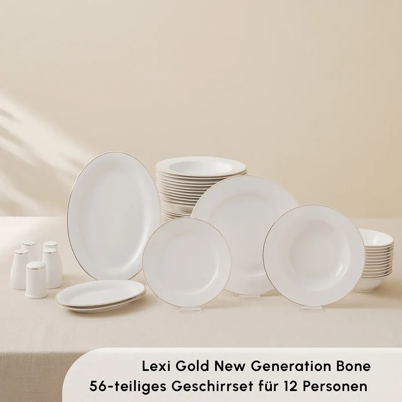 Karaca Lexi Gold 56-teiliges Tafelgeschirr-Set für 12 Personen