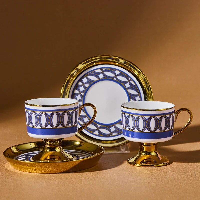 Karaca Hilal 4-teiliges Porzellan Türkisch-Kaffeetassen-Set, 85 ml, Mehrfarbig