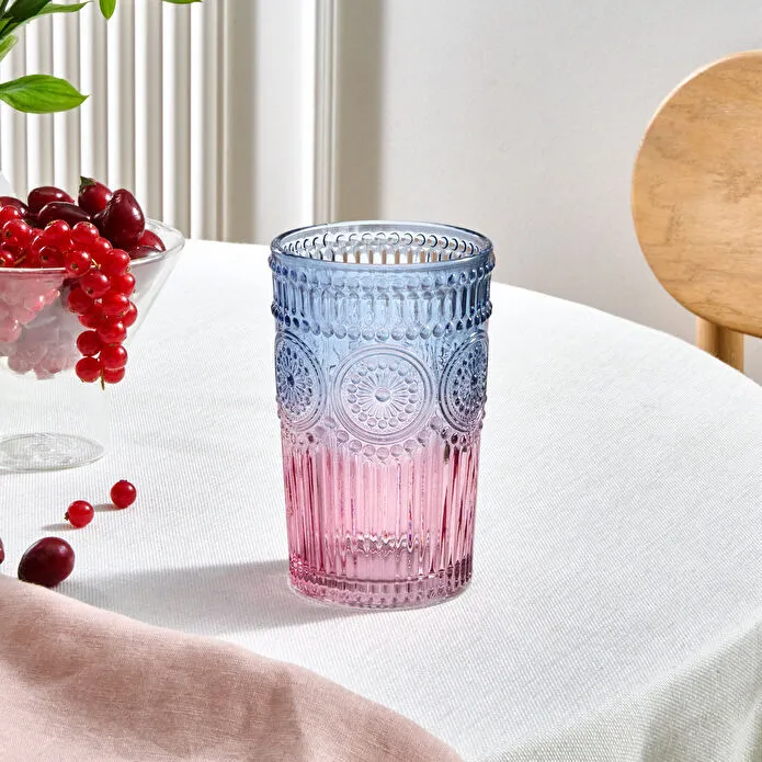 Karaca Sunflower Trinkglas 332 ml, Blau Rosa