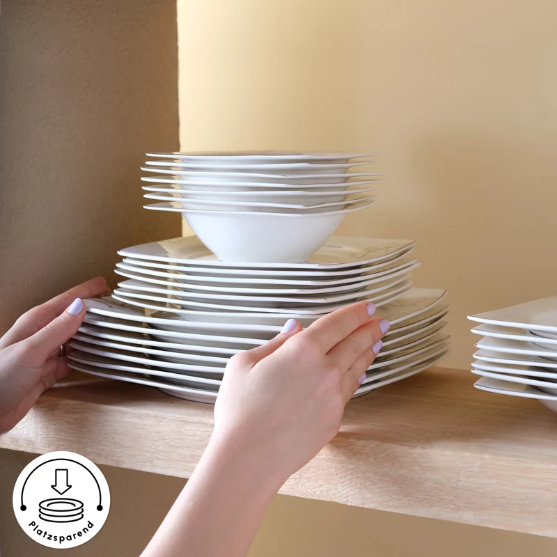 Karaca Square Bone China Autumn 53-teiliges Tafelservice für 12 Personen, Weiß Mehrfarbig