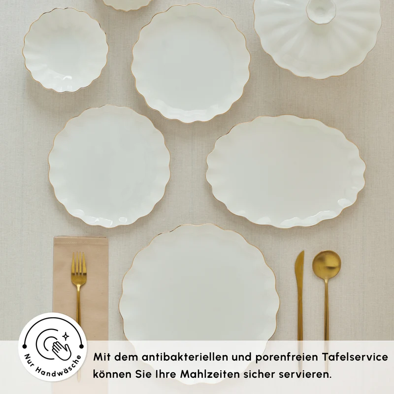 Karaca Fine Pearl Extra Shell 55-teiliges 12-Personen Geschirrset Gold