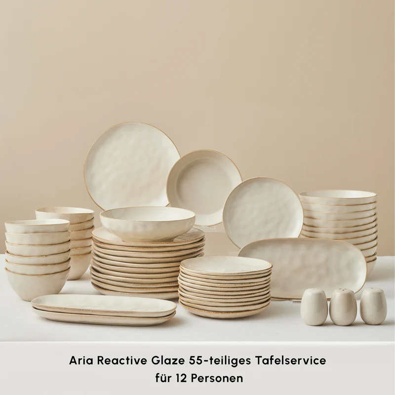 Karaca Earth Collection Aria 55-teiliges Tafelservice für 12 Personen Beige