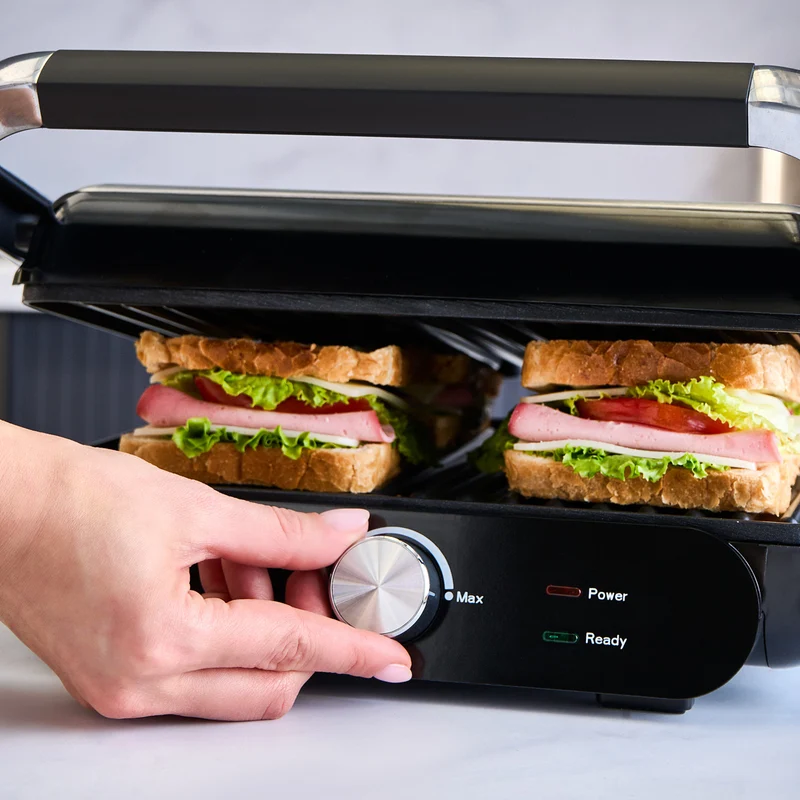 Homend Grilliant 1366H Toaster und Grill mit herausnehmbarer Gusseisenplatte und Edelstahlgehäuse