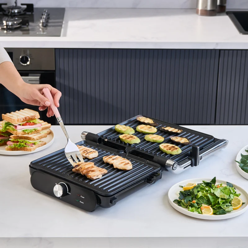 Homend Grilliant 1366H Toaster und Grill mit herausnehmbarer Gusseisenplatte und Edelstahlgehäuse