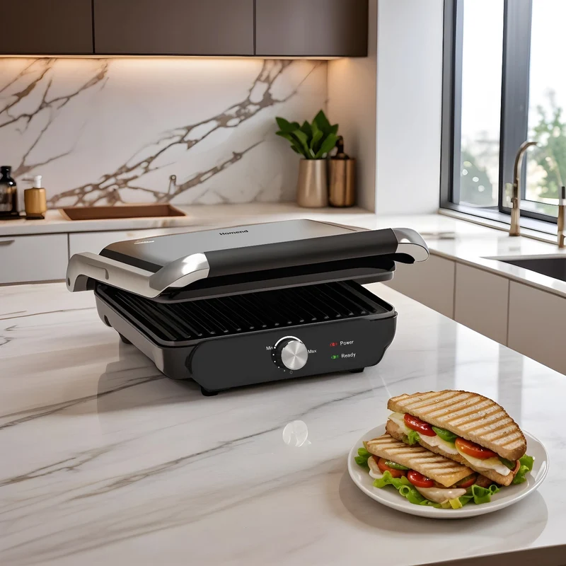 Homend Grilliant 1366H Toaster und Grill mit herausnehmbarer Gusseisenplatte und Edelstahlgehäuse