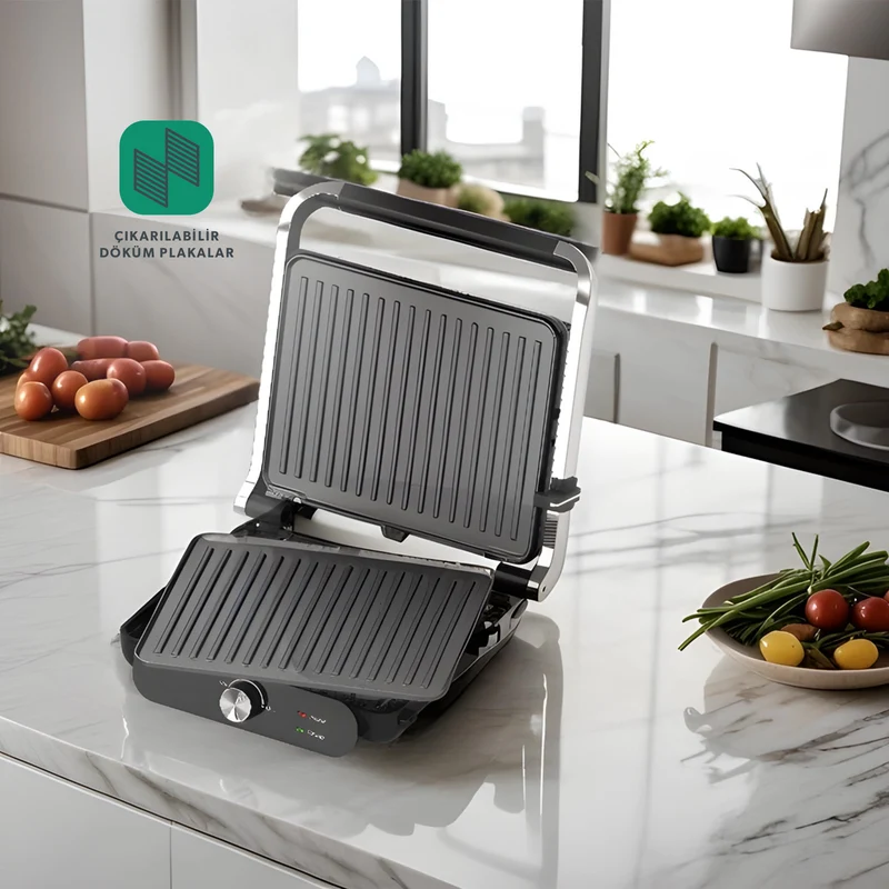 Homend Grilliant 1366H Toaster und Grill mit herausnehmbarer Gusseisenplatte und Edelstahlgehäuse