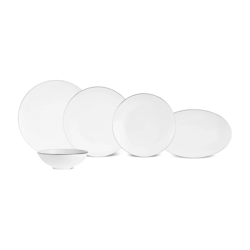 Karaca Fine Pearl Extra Chanak 55-teiliges Tafelservice für 12 Personen Platin