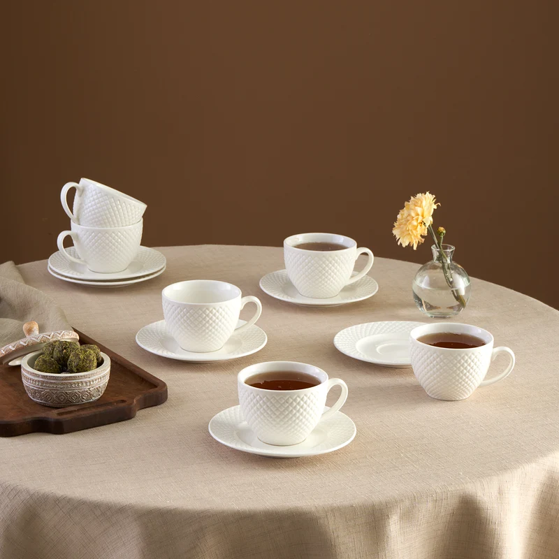 Karaca Nina Embossed Teetassen-Set für 6 Personen, 220 ml