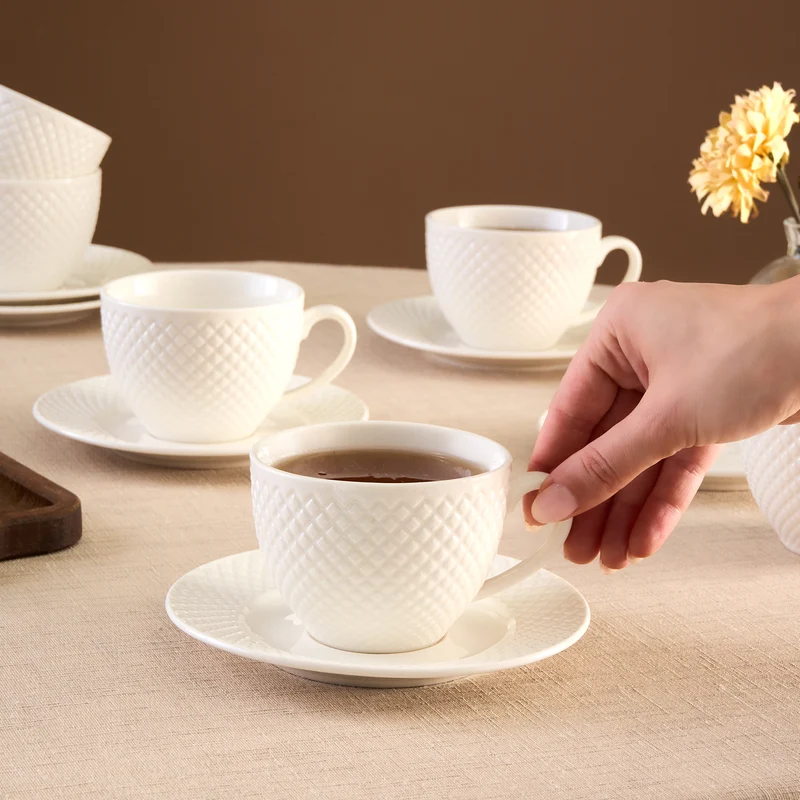 Karaca Nina Embossed Teetassen-Set für 6 Personen, 220 ml