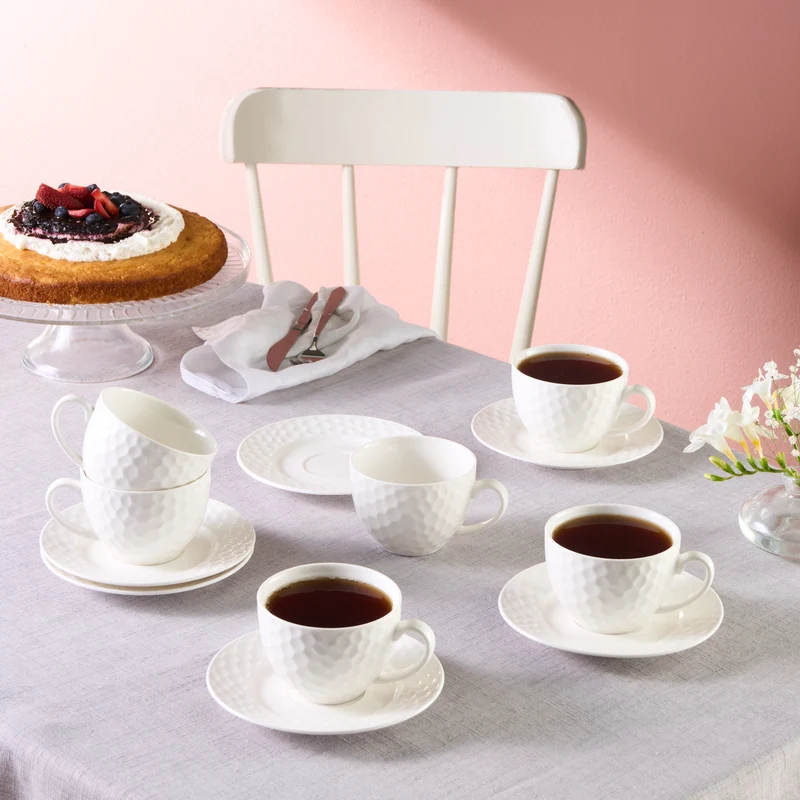 Karaca Nora Embossed Teetassen-Set für 6 Personen, 220 ml