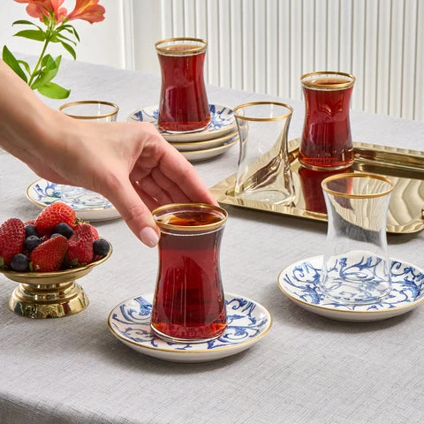 Karaca Mare 12-teiliges Glas-Türkisches Tee-Set für 6 Personen, 170 ml, Transparent