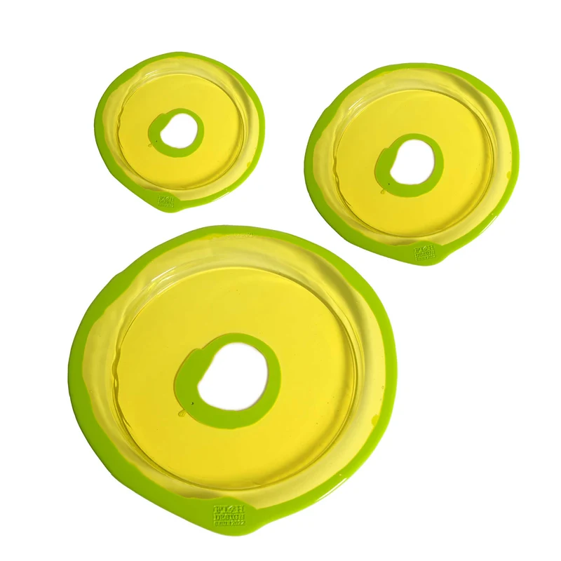 Resin Round Tray TRY-TRAY Clear Yellow and Matt Lime Set of Three by Gaetano Pesce for Fish Design