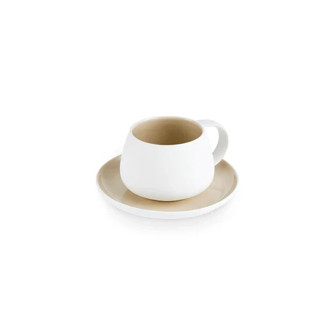 Karaca Earth Collection New Cupid 2-teiliges Teeset mit Reaktivglasur, 300 ml, Für eine Person, Beige-Weiß