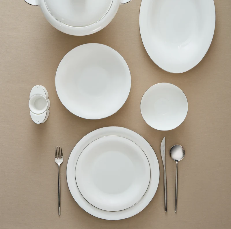 Karaca Fine Pearl Extra Argento 55-Teiliges Tafelservice Für 12 Personen, Platin