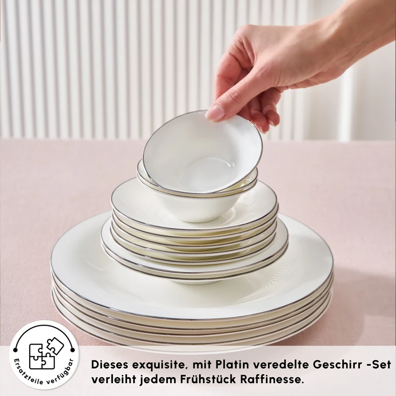 Karaca Fine Pearl New Fame Frühstücksset für 6 Personen, 26-teilig – Platin