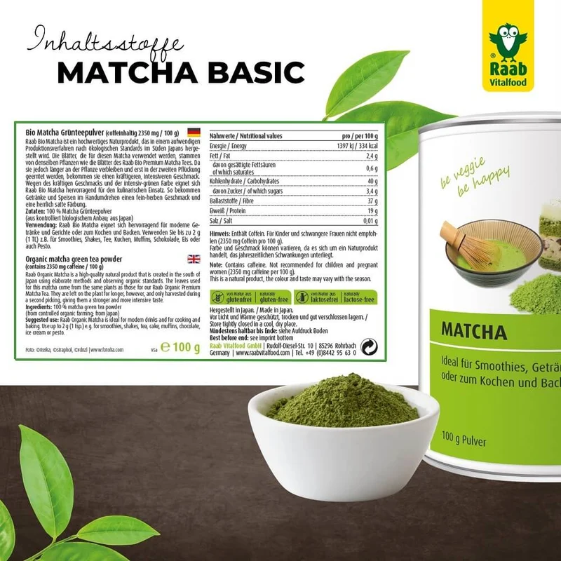 Raab Vitalfood Matcha Basic Grünteepulver Dose Bio 100g