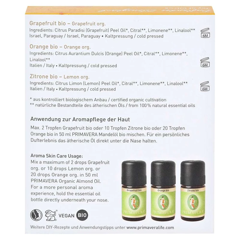 Primavera Geschenk-Set Duftendes Zitrusglück Bio 3x5ml