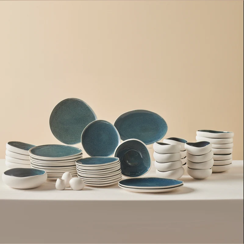 Karaca Earth Collection New Galactic Oscar Reactive Glaze 55-teiliges Tafelset für 12 Personen, Multi