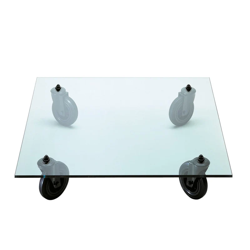 Glass Coffee Table TAVOLO CON RUOTE by Gae Aulenti for FontanaArte