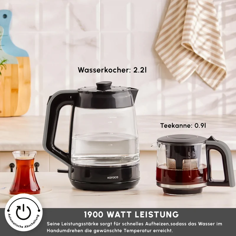 Karaca Glass Tea XL 2 in 1 Glas-Teemaschine Space Gray