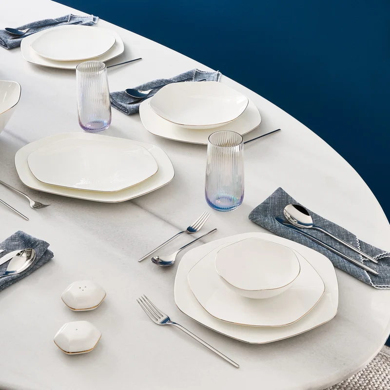 Karaca Fine Pearl Extra Hexagon, 61-teiliges 12-Personen-Geschirrset