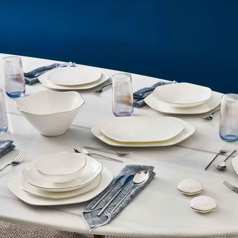 Karaca Fine Pearl Extra Hexagon, 61-teiliges 12-Personen-Geschirrset