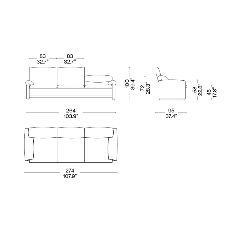 Fabric Three-Seater Sofa MARALUNGA, designed by Vico Magistretti for Cassina