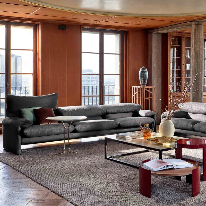 Leather Three-Seater Sofa MARALUNGA, designed by Vico Magistretti for Cassina