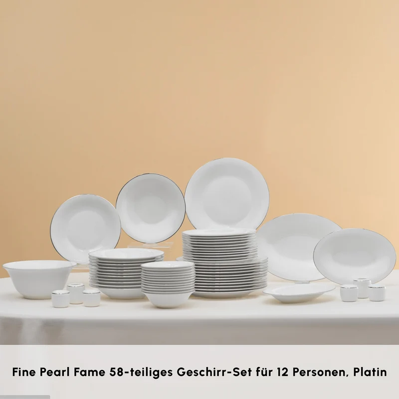 Karaca Fine Pearl Fame 58-teiliges Tafelservice für 12 Personen, Platin