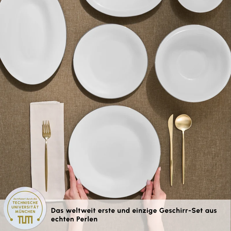 Karaca Fine Pearl Fame 58-teiliges Tafelservice für 12 Personen, Platin