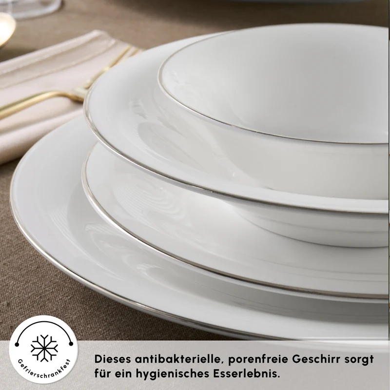 Karaca Fine Pearl Fame 58-teiliges Tafelservice für 12 Personen, Platin