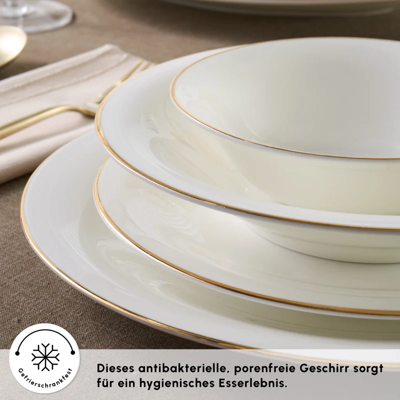 Karaca Fine Pearl Fame 58-teiliges Tafelservice für 12 Personen, Gold