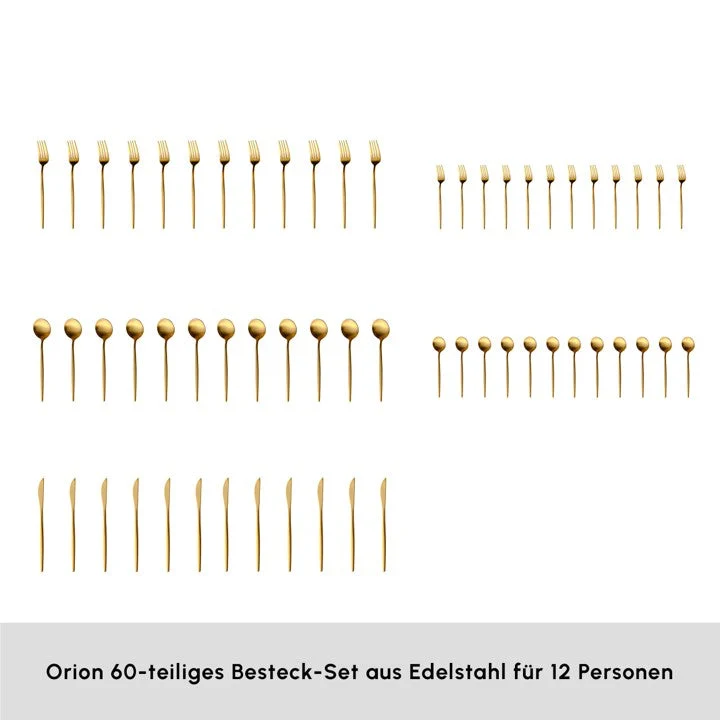 Karaca Orion Matte Gold 12-Personen 60-Teiliges Besteckset