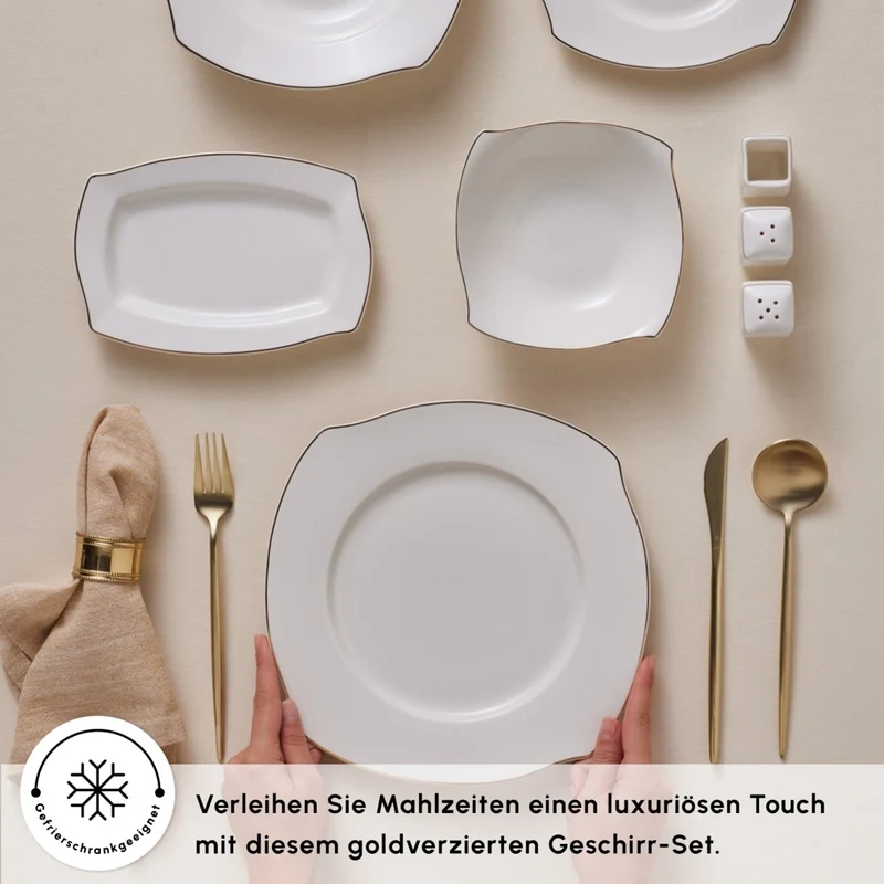 Wave 53-Teiliges Geschirrset für 12-Personen in Gold