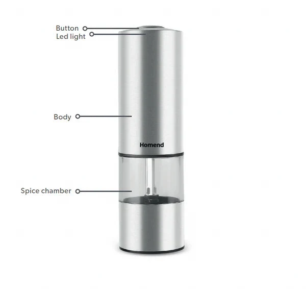 Homend Grindgo 6004UK Wiederaufladbare Gewürzmühle, Inox